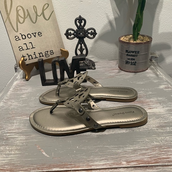 PEWTER SILVER ornate thong sandals Pierre Dumas NIB 6 6.5 7 7.5 8.5 9 10 M Width - Picture 8 of 12